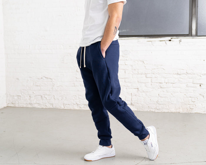 Navy 3 Thread Fleece Men's Sweatpants New