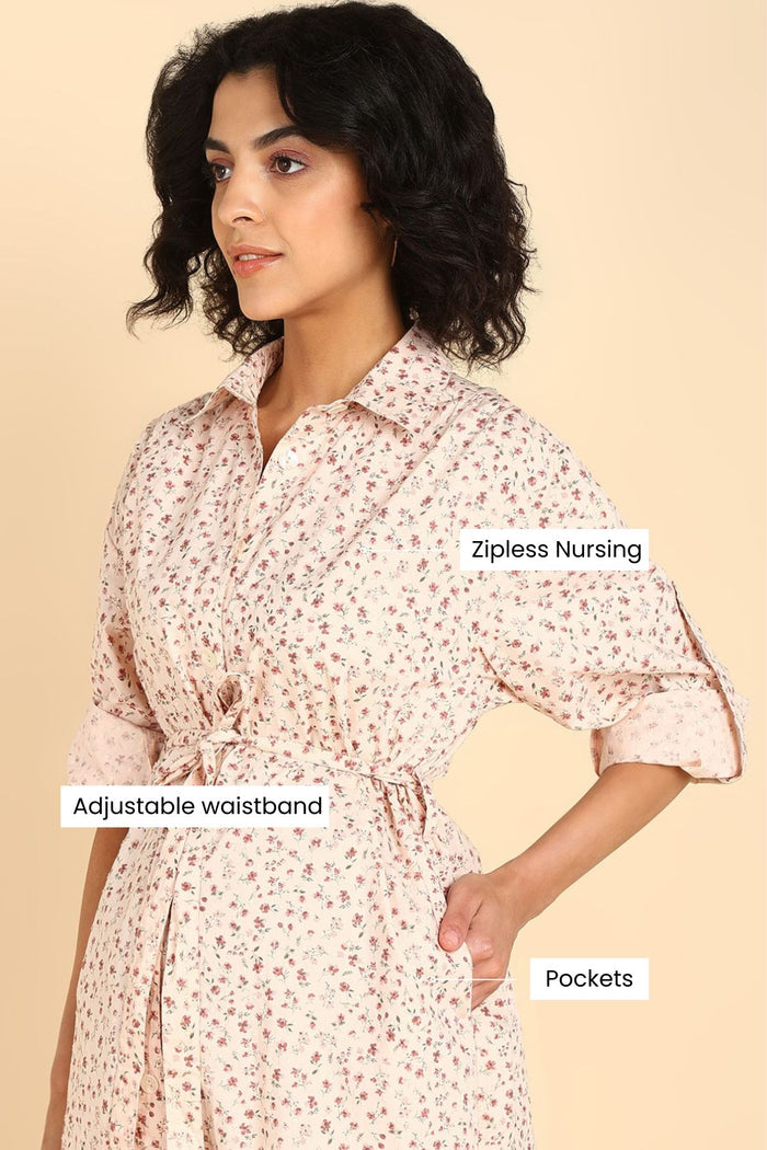 Close Up of Cotton Fabric Detail on Swiss Dot Dobby 100% Cotton Shirt Dress
