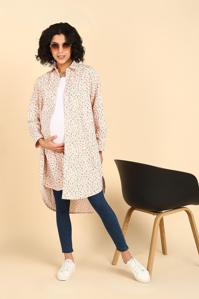 Back View of Swiss Dot Dobby 100% Cotton Shirt Dress - Flattering Silhouette for Pregnancy