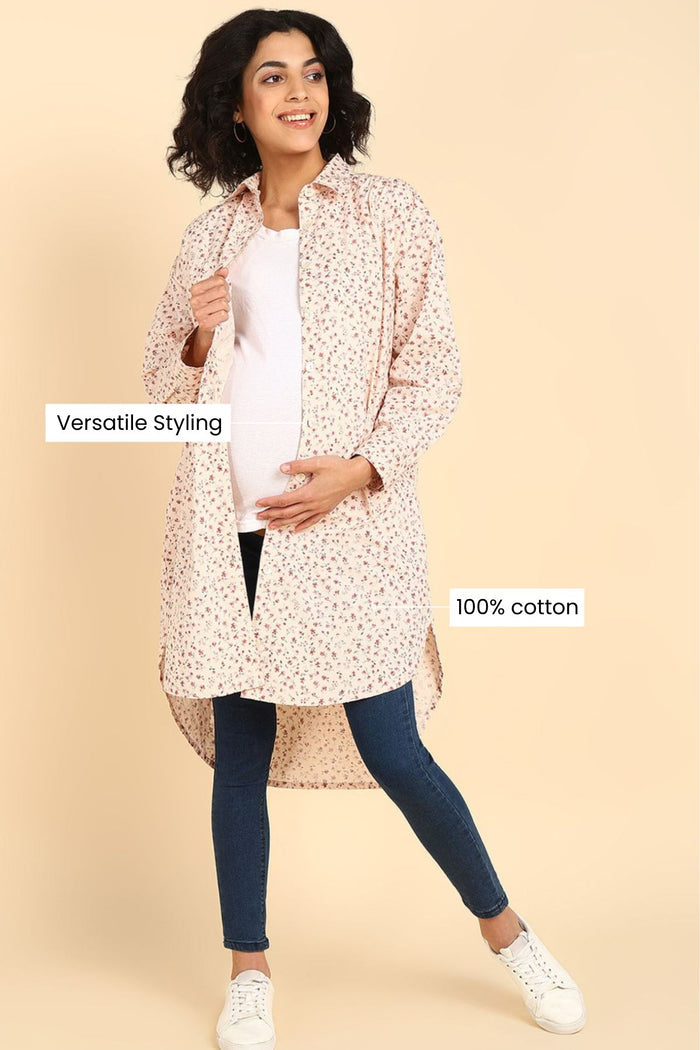 Stylish Stylish Maternity Wear - Swiss Dot Dobby 100% Cotton Shirt Dress for New Moms