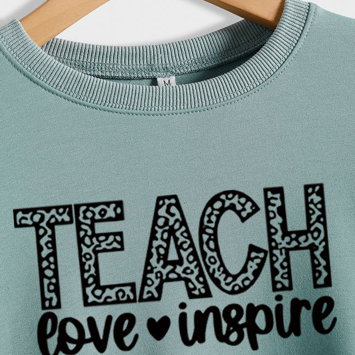 TEACH LOVE INSPIRE Letter Leopard Fall/Winter Leisure Long Sleeve Ladies Large Size Sweater