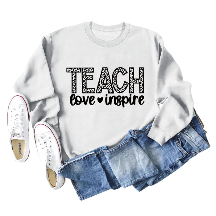 TEACH LOVE INSPIRE Letter Leopard Fall/Winter Leisure Long Sleeve Ladies Large Size Sweater