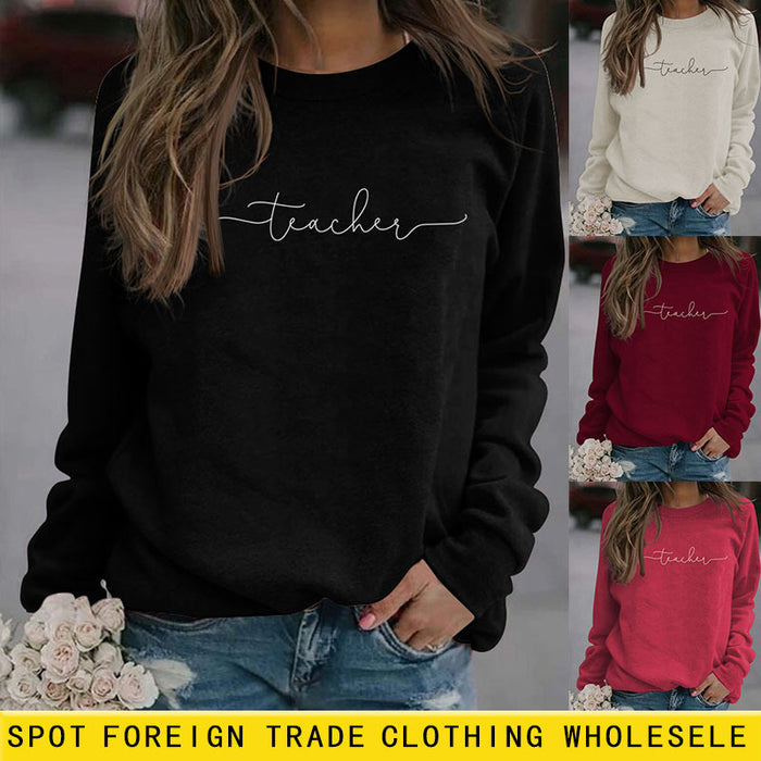 Teacher Letter Loose Bottom Casual Long-sleeved Plus-size Sweatshirt