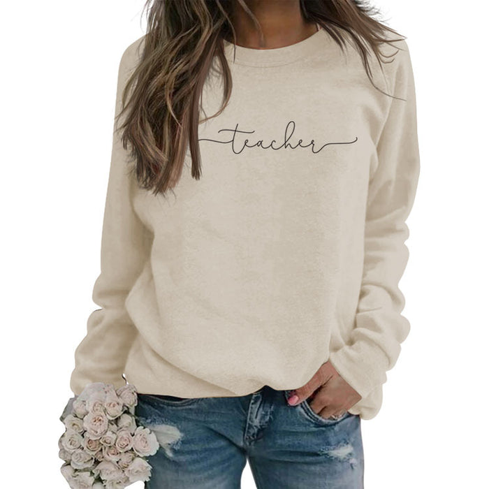 Teacher Letter Loose Bottom Casual Long-sleeved Plus-size Sweatshirt