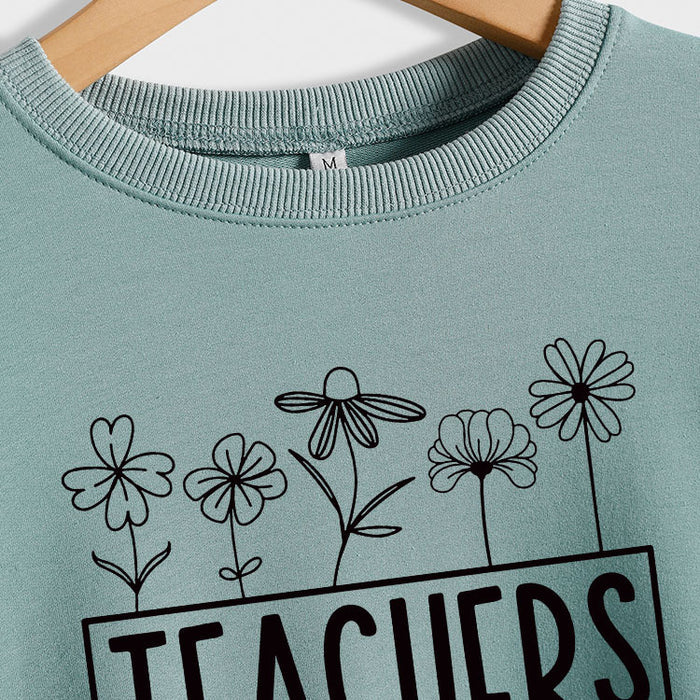 Teachers Plant Seeds Round Neck Letter Loose Long Sleeve Sweater