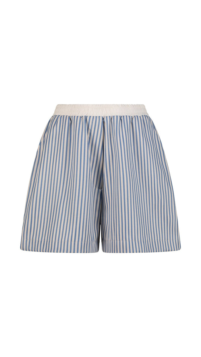 TENCEL™ Edit Blue Stripe Lounge Shorts – front view – TENCEL™ – ANNA HORA