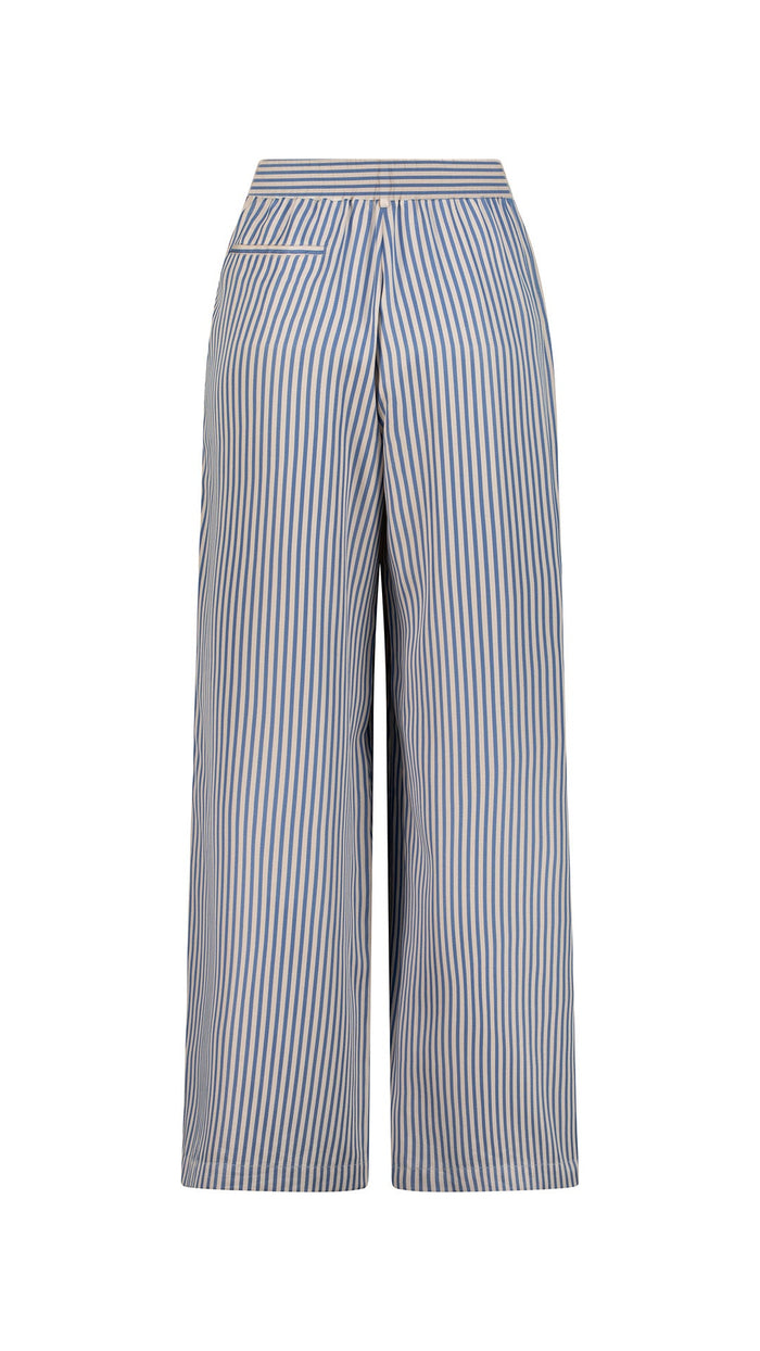 TENCEL™ Edit Blue Stripe Lounge Trousers – full length, back view – TENCEL™ – ANNA HORA