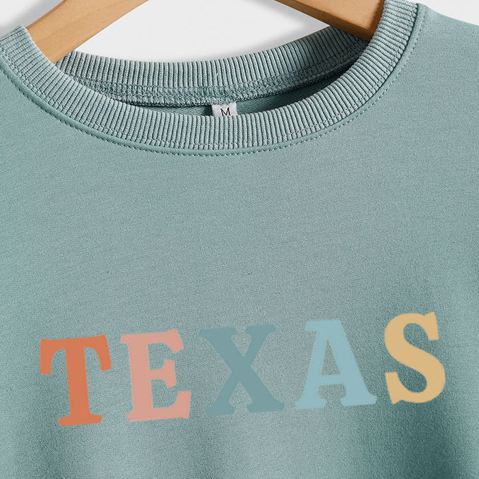 TEXAS Letter Printing Fashionable Autumn Winter Round Neck Long Sleeve Loose Oversize Sweater