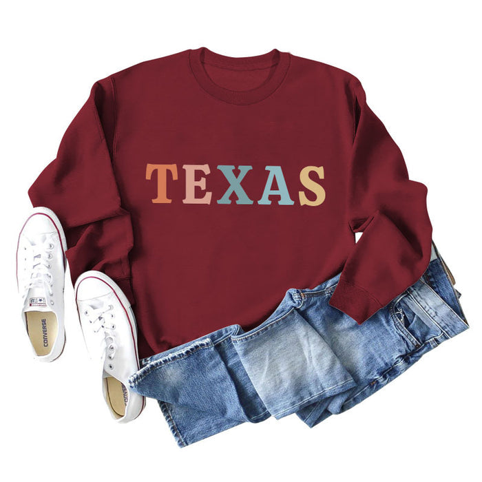 TEXAS Letter Printing Fashionable Autumn Winter Round Neck Long Sleeve Loose Oversize Sweater