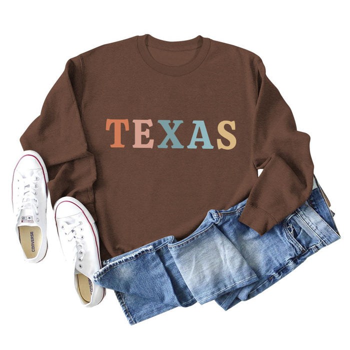 TEXAS Letter Printing Fashionable Autumn Winter Round Neck Long Sleeve Loose Oversize Sweater