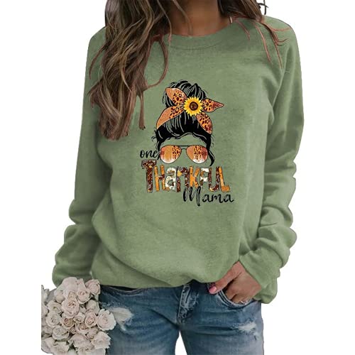 Thanksgiving Mom Gift Sweatshirt Women One Thankful Mama Graphic Shirt