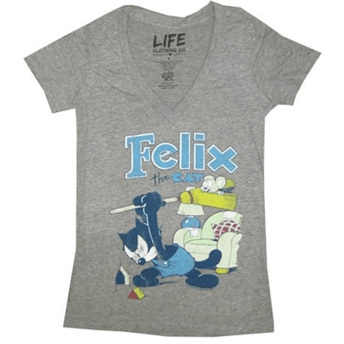 The Cat Broom Heather Gray V-Neck Juniors T-shirt Tee - TVStoreOnline