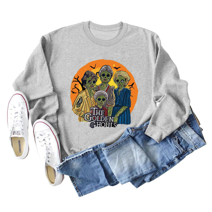 The Golden Ghouls Printed Round Neck Loose Bottoming Long Sleeve Sweater Girl