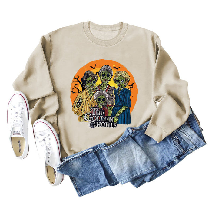 The Golden Ghouls Printed Round Neck Loose Bottoming Long Sleeve Sweater Girl