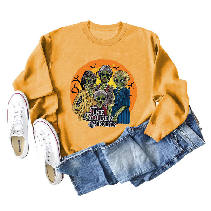 The Golden Ghouls Printed Round Neck Loose Bottoming Long Sleeve Sweater Girl