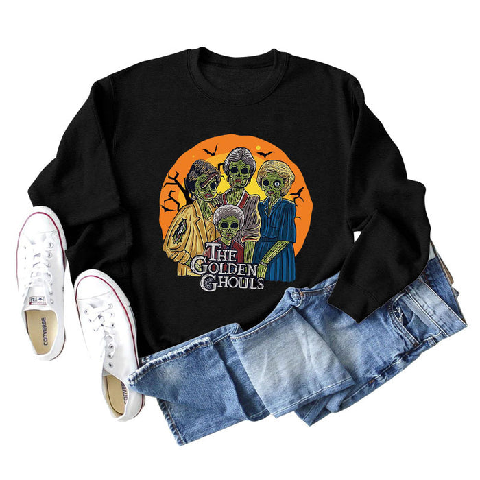 The Golden Ghouls Printed Round Neck Loose Bottoming Long Sleeve Sweater Girl