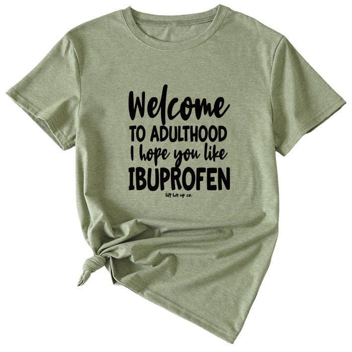 The Letter Welcome To Adulthood Casual Loose Short Sleeves