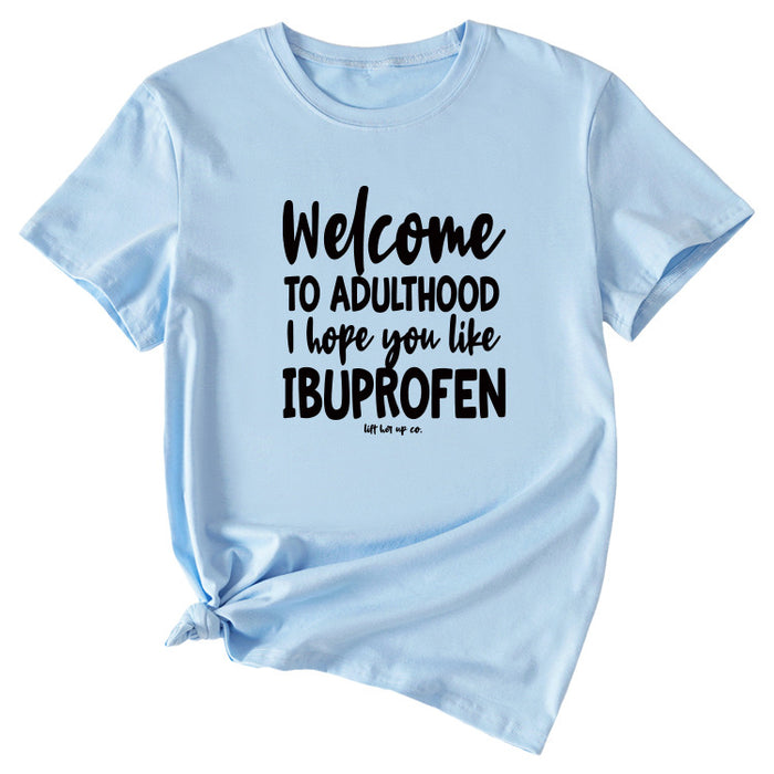 The Letter Welcome To Adulthood Casual Loose Short Sleeves