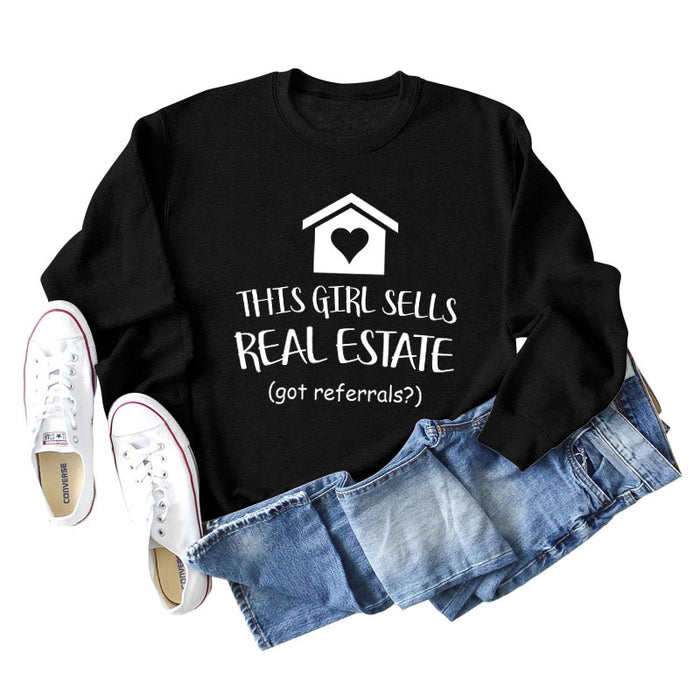 THIS GIRL SELLS Fashion Letters Loose Bottoming Love Sweater Long Sleeve Women