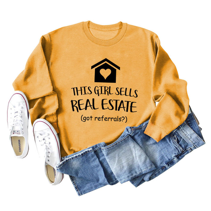 THIS GIRL SELLS Fashion Letters Loose Bottoming Love Sweater Long Sleeve Women