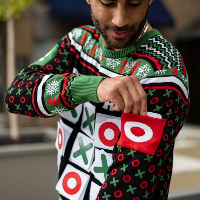 Tic Tac Ho Festive Holiday Party Game Unisex Ugly Christmas Sweater - TVStoreOnline