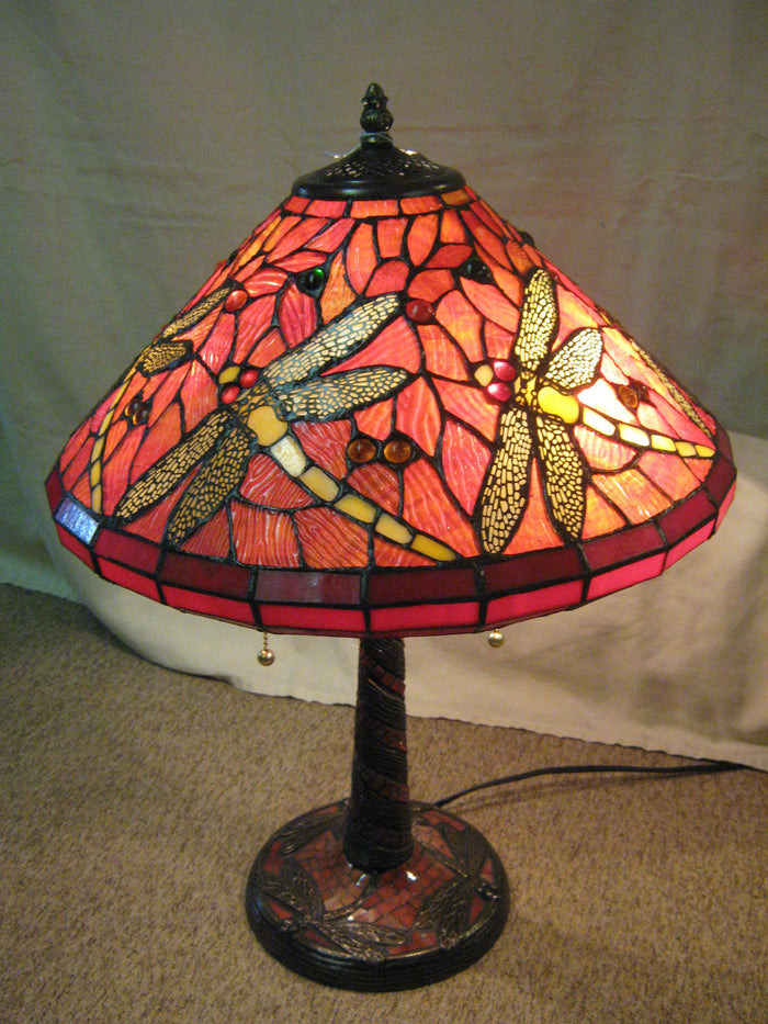 Tiffany Style Stained Glass Dragonfly Lamp-Jantiques LLC.