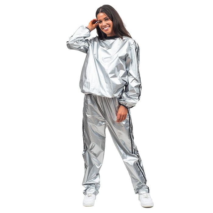 Todd and Margo Shiny Silver 2 Piece Workout Top and Pants Halloween Costume Set