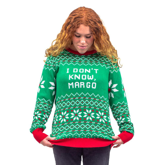 Todd and Margo Why is The Carpet Wet I Don’t Know Knitted Ugly Christmas Sweater