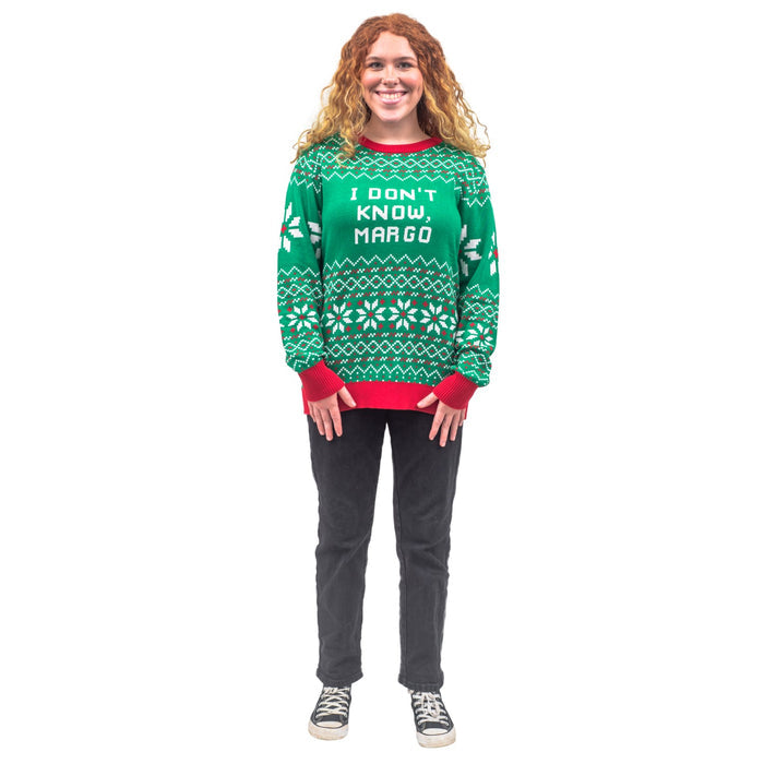 Todd and Margo Why is The Carpet Wet I Don’t Know Knitted Ugly Christmas Sweater