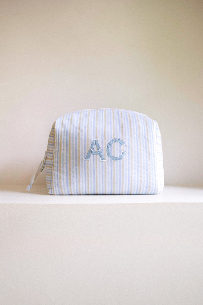 Toiletry Bag Large - Blue & Beige Stripes