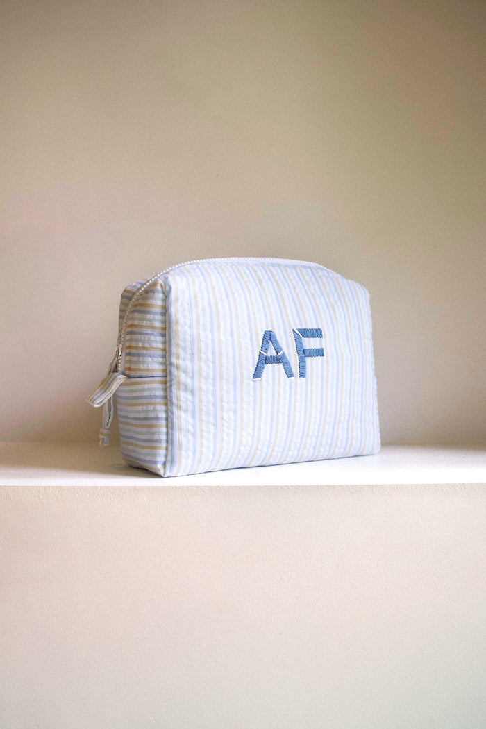 Toiletry Bag Large - Blue & Beige Stripes