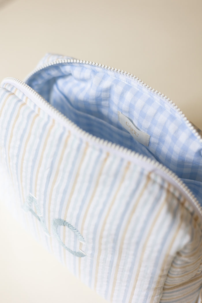 Toiletry Bag Large - Blue & Beige Stripes