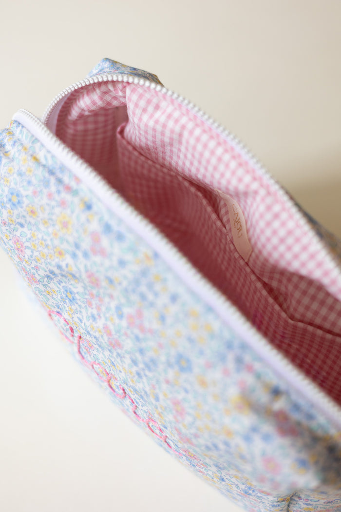 Toiletry Bag Large - Blue & Pink Flowers Froufou