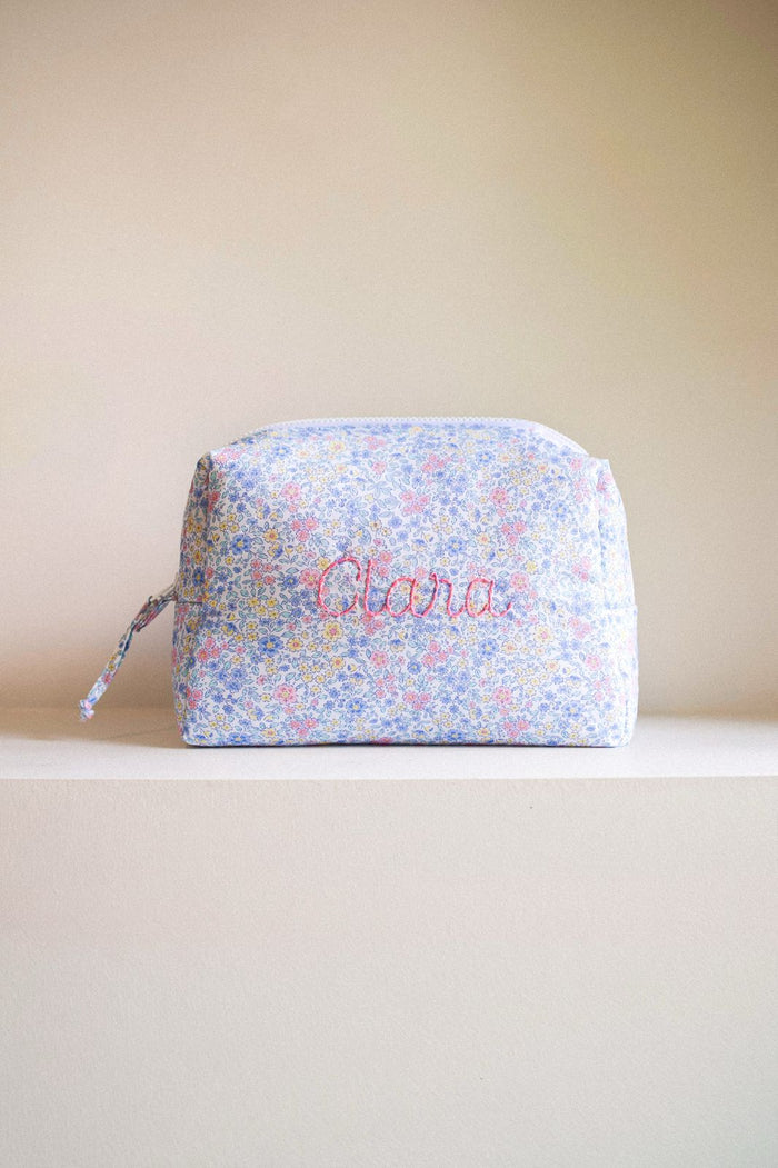 Toiletry Bag Large - Blue & Pink Flowers