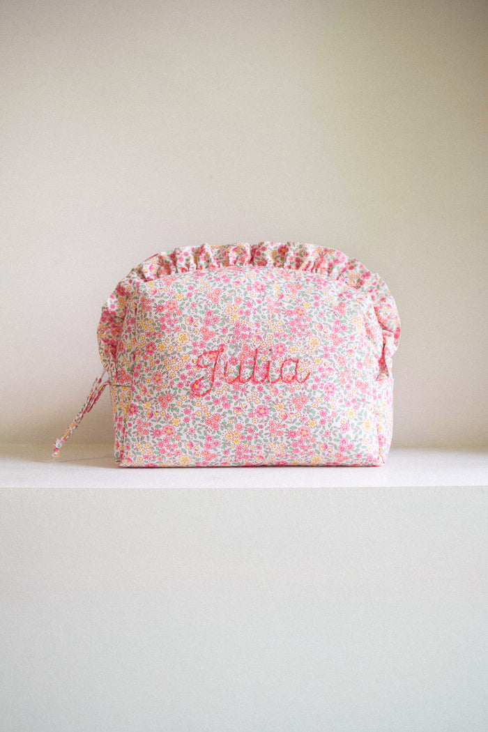 Toiletry Bag Large - Pink & Yellow Flowers Froufrou