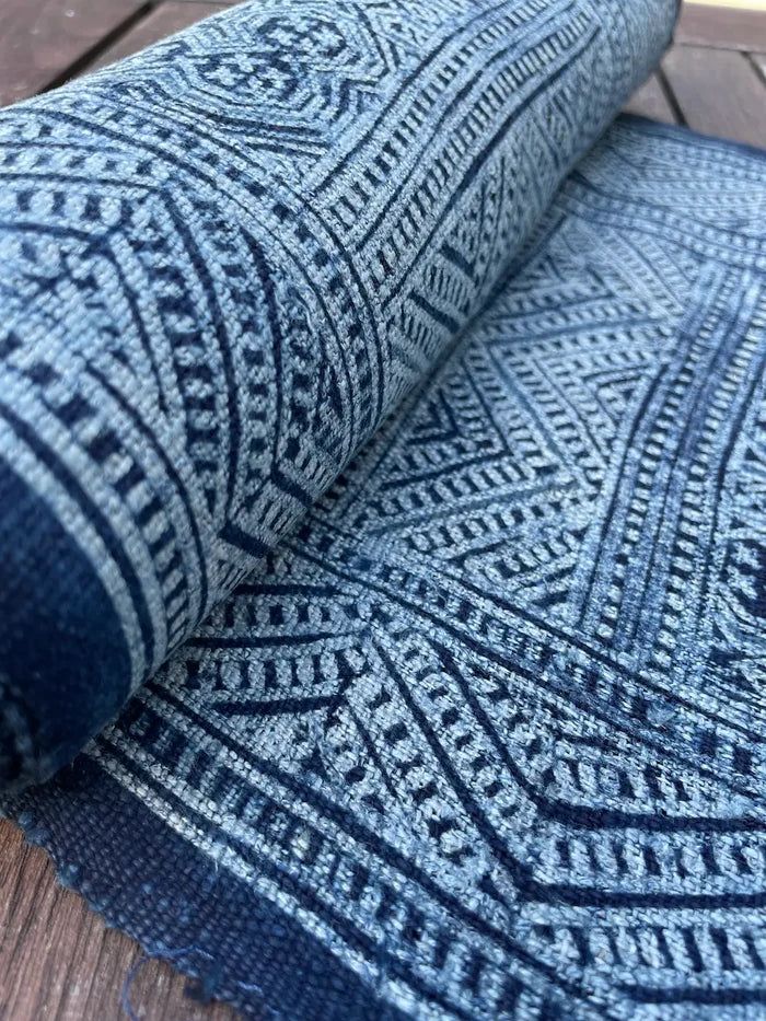 Traditional H'mong pattern, handwoven hemp, batik indigo