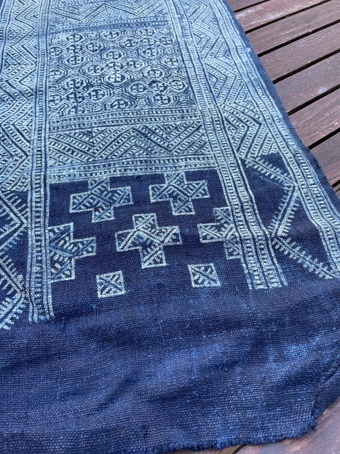 Traditional H'mong pattern, handwoven hemp, batik indigo