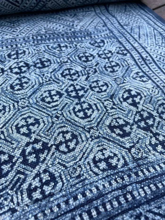 Traditional H'mong pattern, handwoven hemp, batik indigo