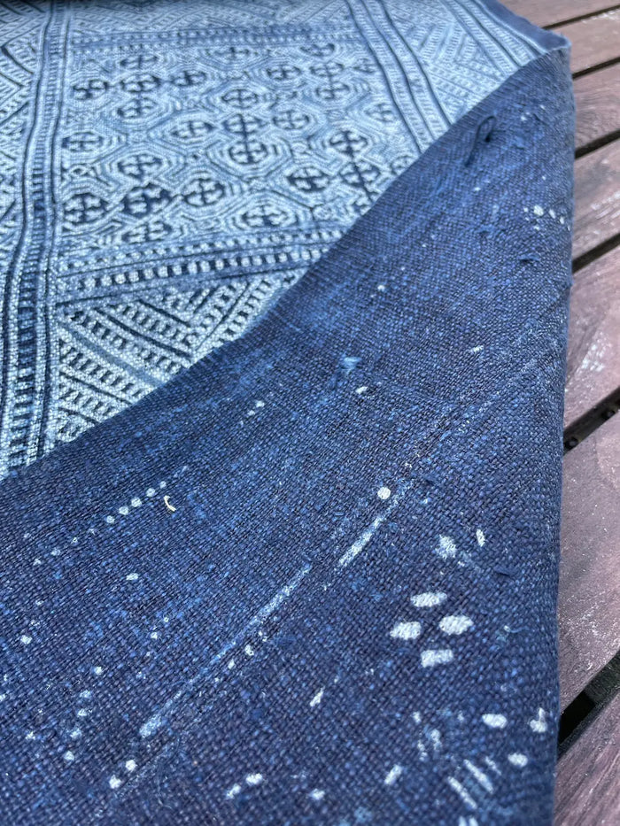 Traditional H'mong pattern, handwoven hemp, batik indigo