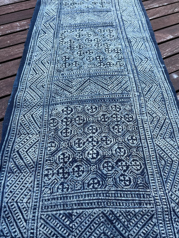 Traditional H'mong pattern, handwoven hemp, batik indigo
