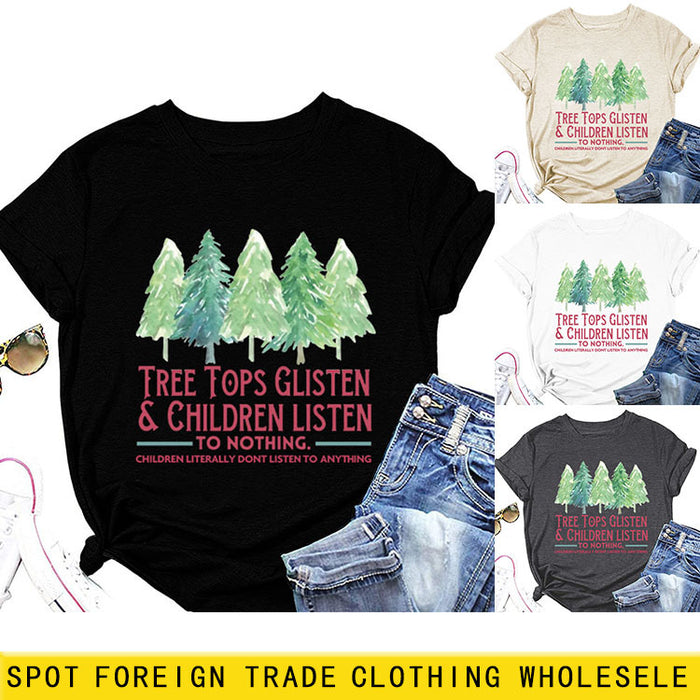 TREE TOPS GLISTEN CREWNECK MONOGRAM PRINT SHORT SLEEVE WOMEN'S T-SHIRT