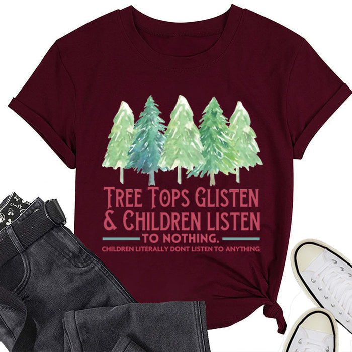 TREE TOPS GLISTEN CREWNECK MONOGRAM PRINT SHORT SLEEVE WOMEN'S T-SHIRT