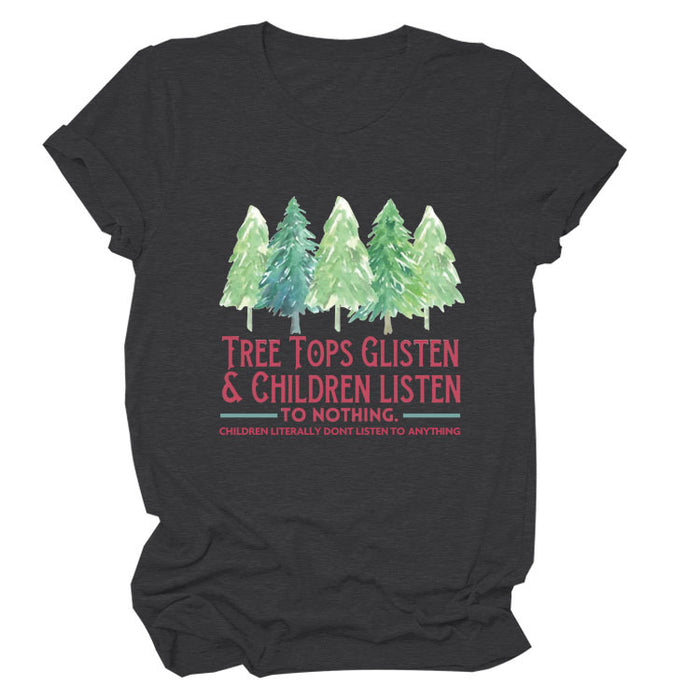 TREE TOPS GLISTEN CREWNECK MONOGRAM PRINT SHORT SLEEVE WOMEN'S T-SHIRT
