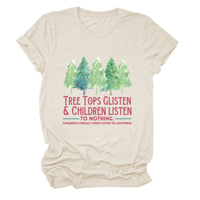 TREE TOPS GLISTEN CREWNECK MONOGRAM PRINT SHORT SLEEVE WOMEN'S T-SHIRT