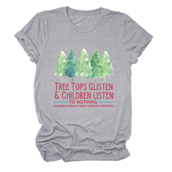 TREE TOPS GLISTEN CREWNECK MONOGRAM PRINT SHORT SLEEVE WOMEN'S T-SHIRT