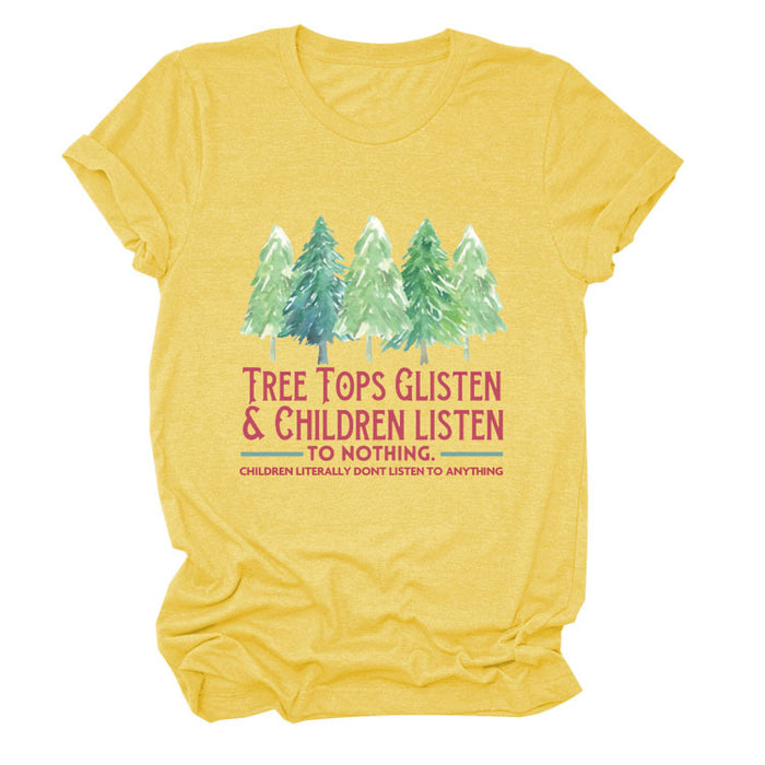 TREE TOPS GLISTEN CREWNECK MONOGRAM PRINT SHORT SLEEVE WOMEN'S T-SHIRT