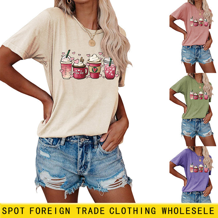 True Love Fun Pattern Printed Women's Casual Round Neck Short Sleeve T-shirt