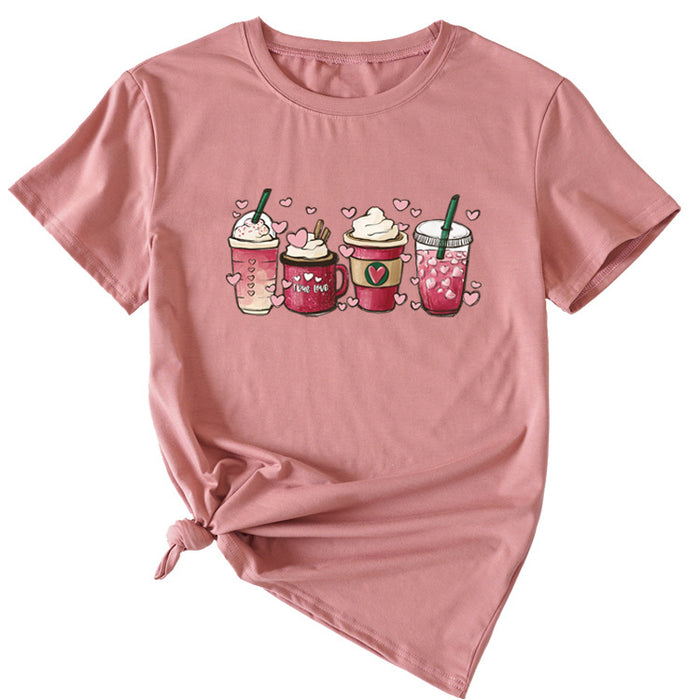 True Love Fun Pattern Printed Women's Casual Round Neck Short Sleeve T-shirt