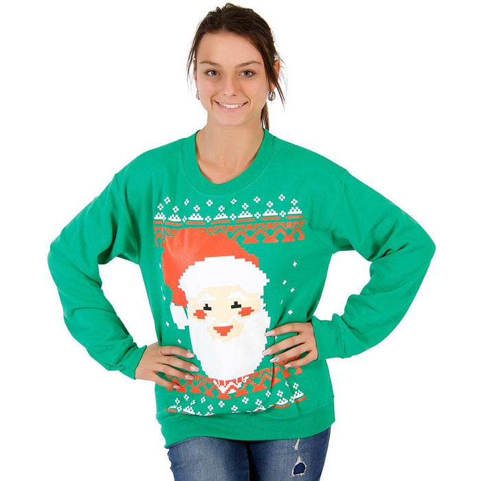 Ugly Christmas Big Santa Claus Face 8-Bit Sweatshirt-tvso