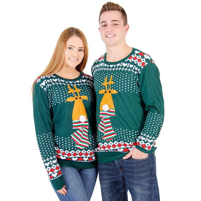 Ugly Christmas Sweater Flashing Nose Reindeer Sweater-tvso